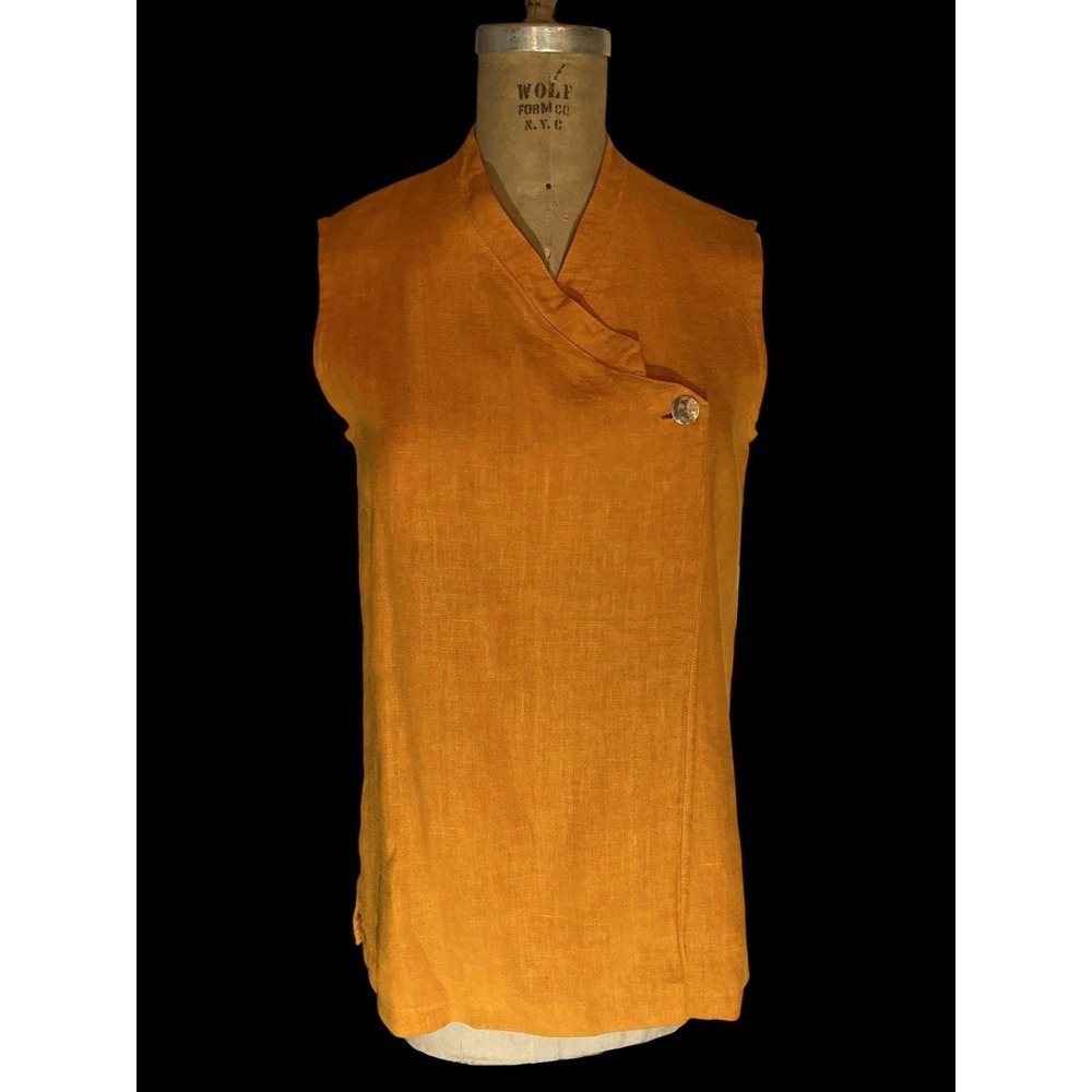 Bryn Walker XS Orange 100% Linen Crossover Wrap Sleeveless Tunic Top Lagenlook